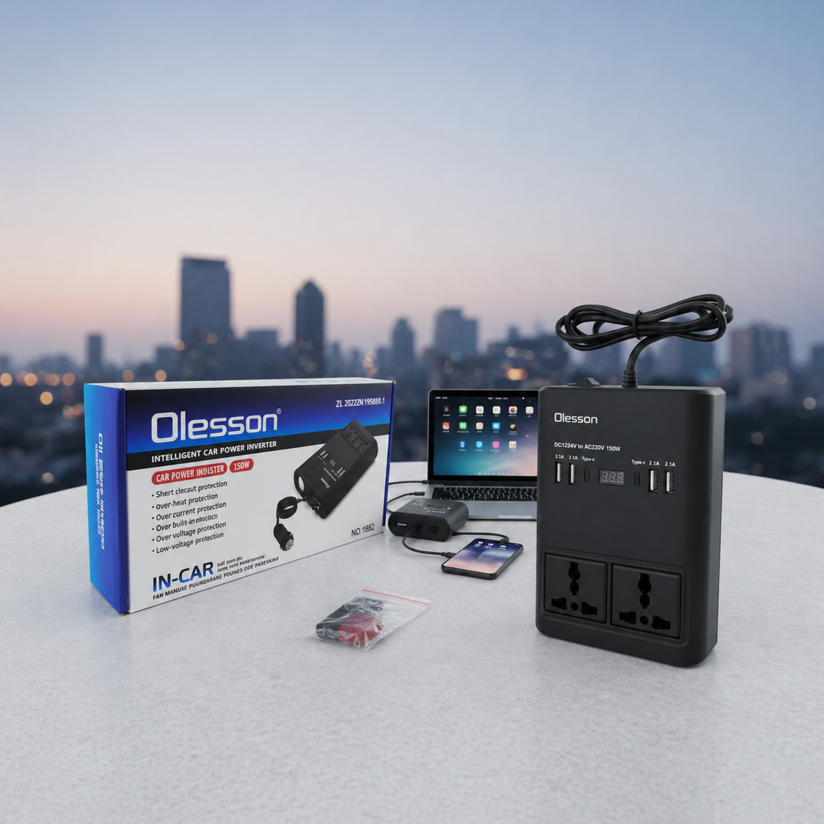 Inversor De Voltaje 12v A 220v 150w Olesson - 4 USB + 2 Tipo C
